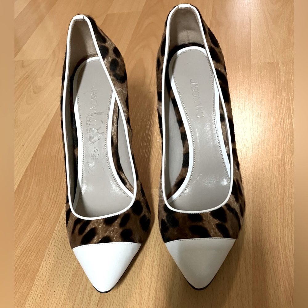 EU 38 Jason Wu leopard pony hair & white leather heel pumps (US size 7.5 - 8) - Picture 3 of 6